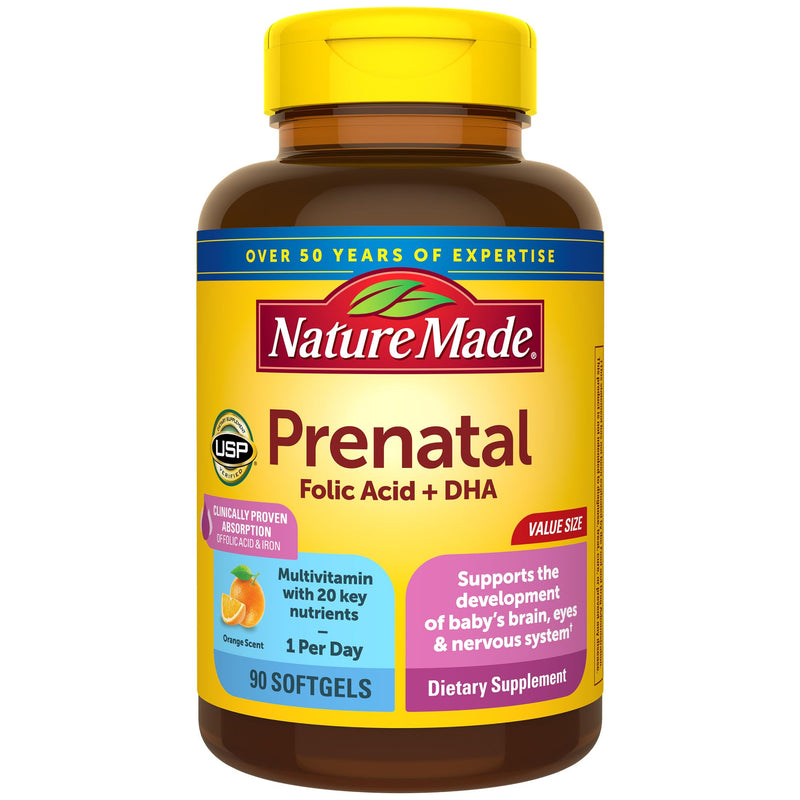 [Australia] - Nature Made Prenatal with Folic Acid + DHA, Prenatal Vitamin and Mineral Supplement for Daily Nutritional Support, 90 Softgels, 90 Day Supply 