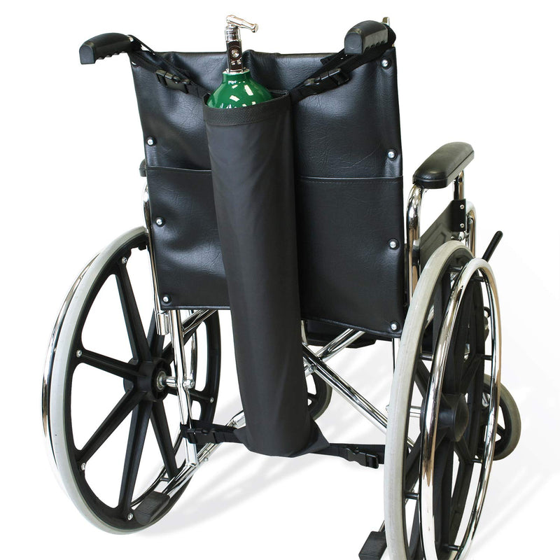 [Australia] - NYOrtho Oxygen Tank Holder for Wheelchair - D & E cylinder Transport Bag Adjustable Straps Easy to Clean, Heavy Duty, Waterproof Standard Wheelchair Size 16-20 Inch 