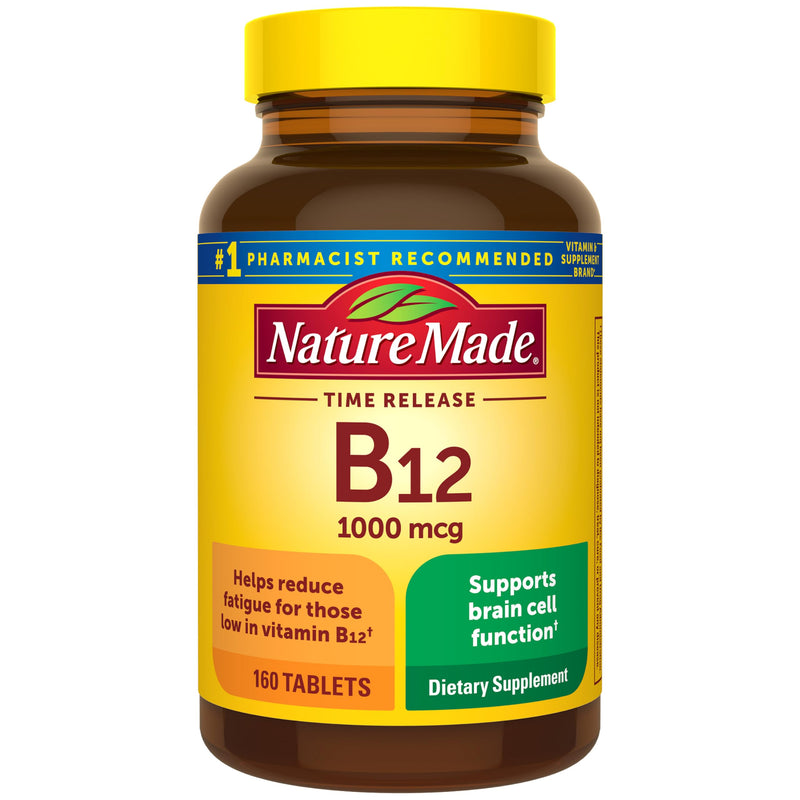 Nature Made Vitamin B12 1000 mcg Time Release Tablets, 160 Tablets | B12 Vitamins for Women and Men, Dietary Supplement for Energy Metabolism Support, Gluten Free, 160 Day Supply Unflavored 160 Count (Pack of 1)