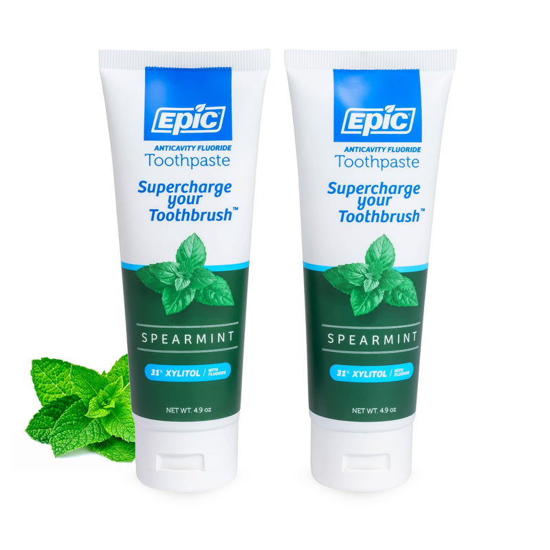 [Australia] - Epic Dental Xylitol Fluoride Toothpaste for Adults - SLS-Free Spearmint with 31% Xylitol - Oral Care for Dry Mouth, Fresh Breath & Enamel Health - Vegan, Gluten-Free - 4.9oz (2-Pack) 