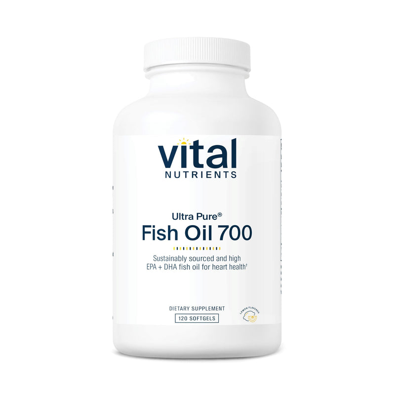 [Australia] - Vital Nutrients Ultra Pure® Fish Oil 700 | Supports Heart, Brain, and Joint Health* | Sustainably Sourced High EPA & DHA Omega-3 Fatty Acid | Lemon Flavor | Gluten, Dairy & Soy Free | 120 Softgels 120 Count (Pack of 1) 
