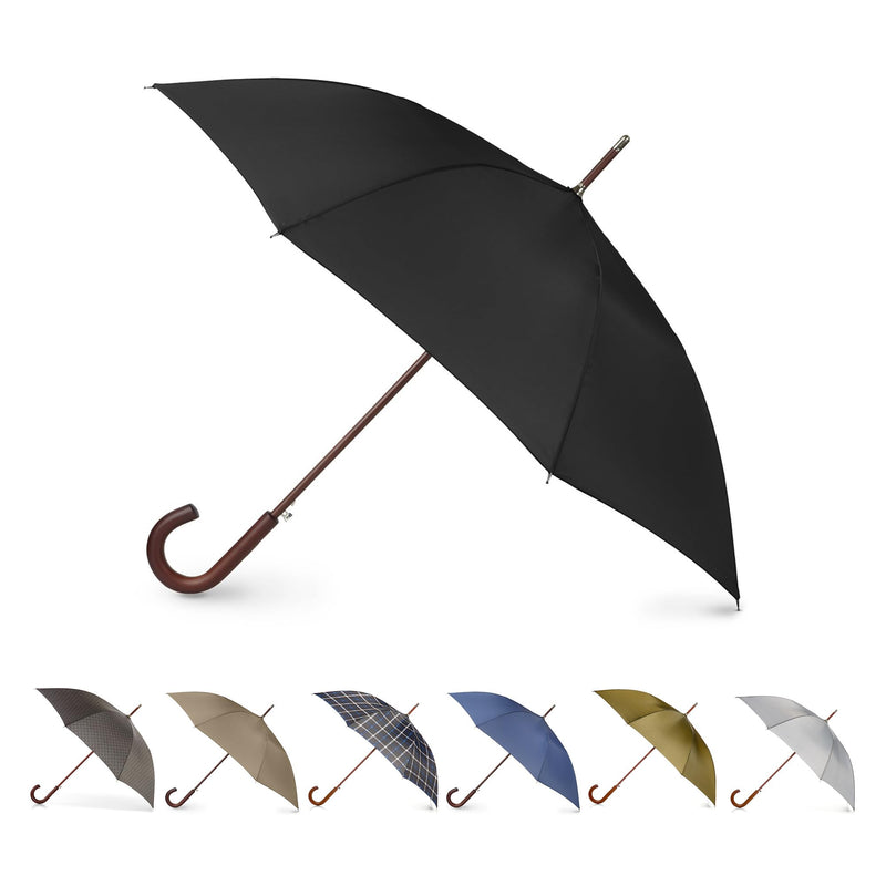 Totes Auto Open Water Repellent Stick Umbrella with Classic Wood J Hook Handle Black One Size