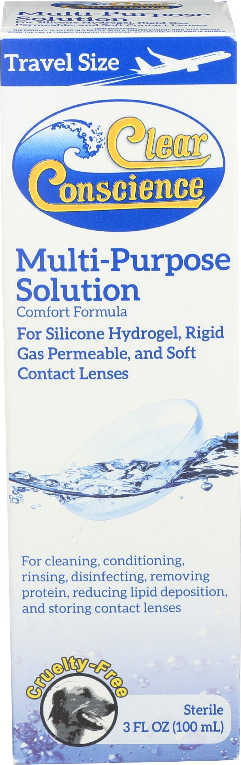 [Australia] - Cruelty-Free Multi-Purpose Contact Lenses Solution - Travel Size Contact Lens Solution, Mild Contact Solution for Contact Lenses, Cleans & Conditions Eye Contacts by Clear Conscience, 3 Fl oz 
