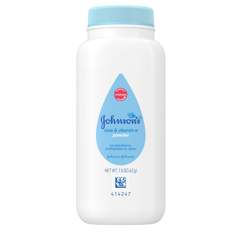 Johnson's Baby Cornstarch Baby Powder with Aloe and Vitamin E for Delicate Skin, Hypoallergenic, No Addded Parabens, and Dyes for Gentle Baby Skin Care, Baby Essentials, 1.5 oz 1.5 Ounce (Pack of 1)