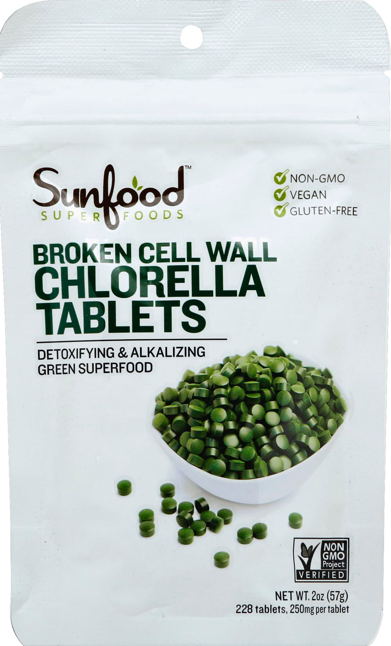 Sunfood Superfoods Broken Cell Wall Chlorella Tablets - Chlorophyll, Chlorella Green Algae Tablets for Women & Men, Source of Protein, Iron, Beta Carotene & B Vitamins, Non GMO, Vegan - 2 oz Bag 2 Ounce (Pack of 1)