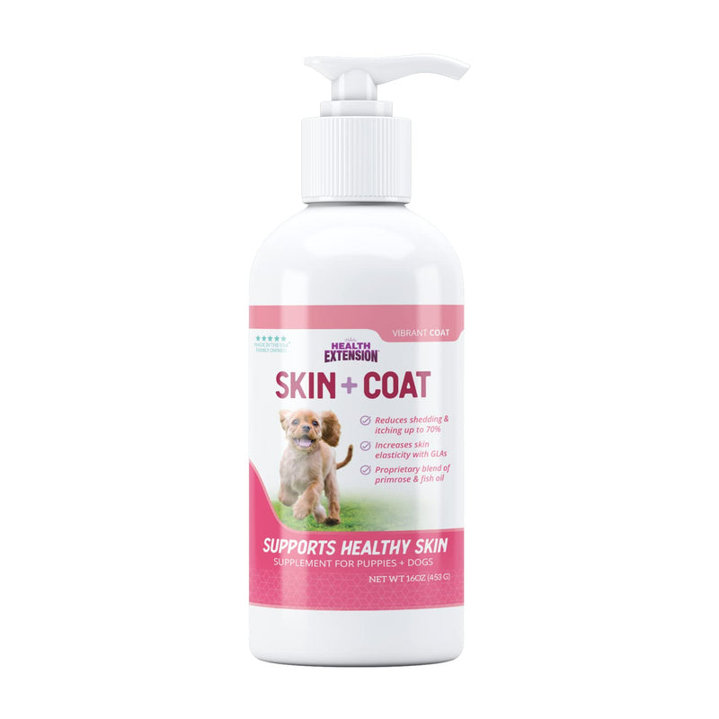 Health Extension Skin & Coat Supplement for Dogs & Puppies, 16oz - Omega 3 & 6 Rich Formula for Healthy Skin & Shiny Coat, Reduces Shedding & Itching - PawsPlanet Australia