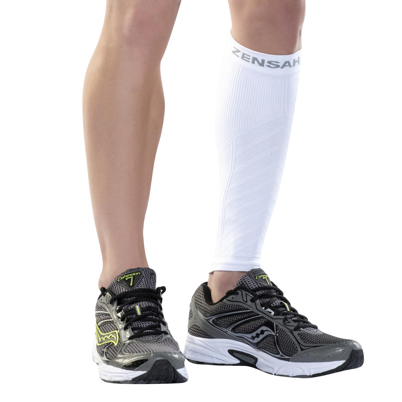Zensah Calf/Shin Compression Sleeve - Made in the USA Single Leg Compression Sleeve for Shin Splint Relief, Recovery, Running X-Small-Small White