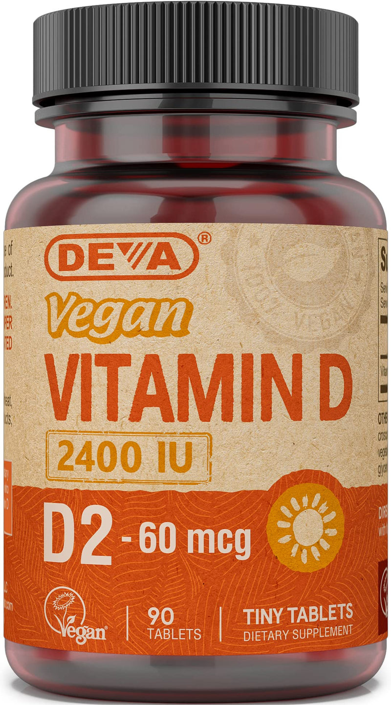 DEVA Vegan Vitamin D2 60 mcg 2400 IU, Ergocalciferol Supplement with No Animal Ingredients, 90 Tablets, 1-Pack 90 Count (Pack of 1)