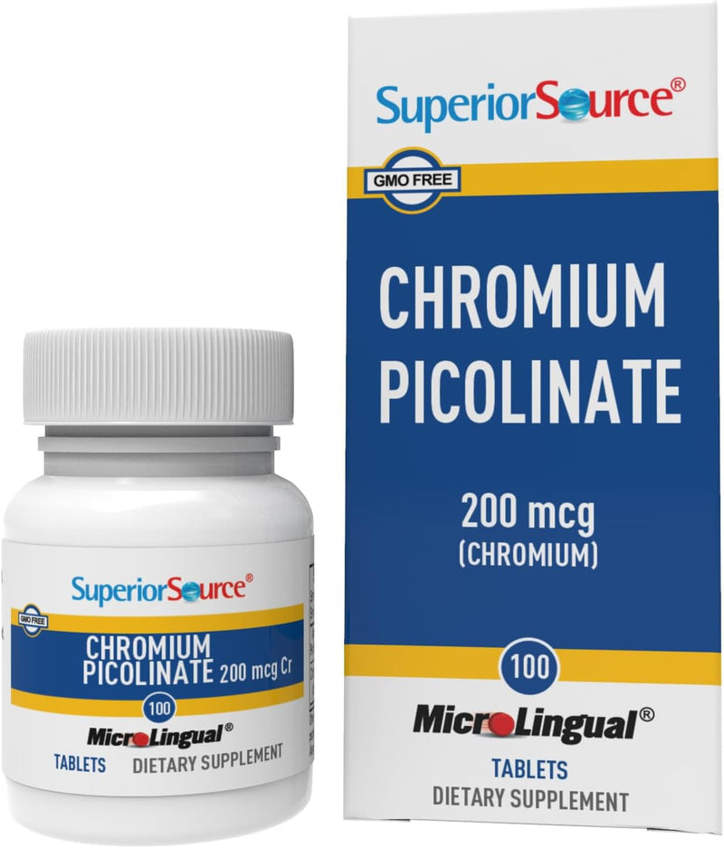 [Australia] - Superior Source Chromium 200 mcg, Quick Dissolve MicroLingual Tablets, 100 Count, Promotes Healthy Protein & Sugar Metabolism, Supports Healthy Blood Sugar Levels Already Within Normal Range, Non-GMO Unflavored 100 Count (Pack of 1) 