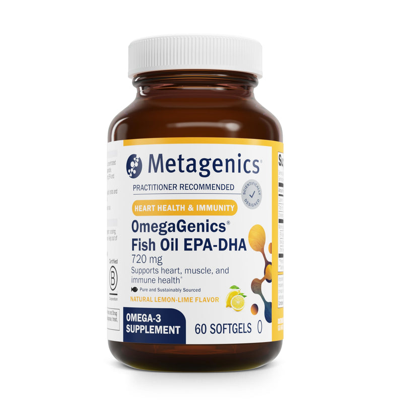 [Australia] - Metagenics OmegaGenics Fish Oil EPA-DHA 720 mg - Omega-3 Fish Oil Supplement - High Potency - for Heart Health, Musculoskeletal Health & Immune System Health* - with DHA & EPA - 60 Softgels Lemon-lime 60 Count (Pack of 1) 