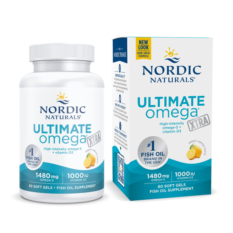 [Australia] - Nordic Naturals Ultimate Omega Xtra, Lemon Flavor - 60 Soft Gels - 1480 mg Omega-3 + 1000 IU Vitamin D3 - Omega-3 Fish Oil - EPA & DHA - Brain, Heart, Joint, & Immune Health - 30 Servings Standard Packaging 