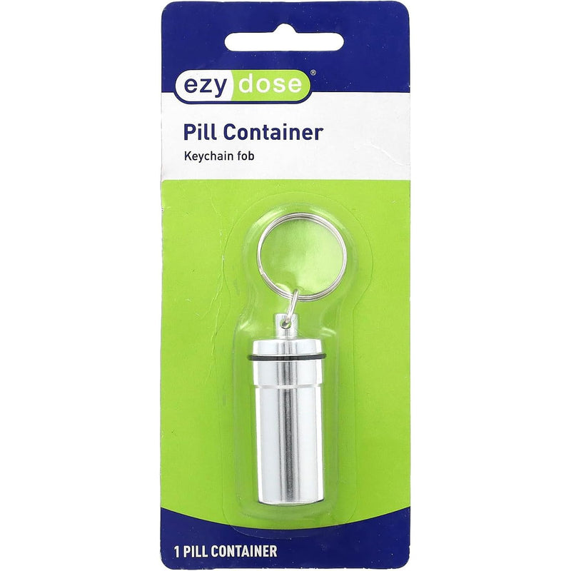 EZY DOSE Keychain Pill Box and Medicine, Vitamin Container, Safe for Money & Travel Items, Metal Canister, Medium Compartments, Various, BPA Free Silver