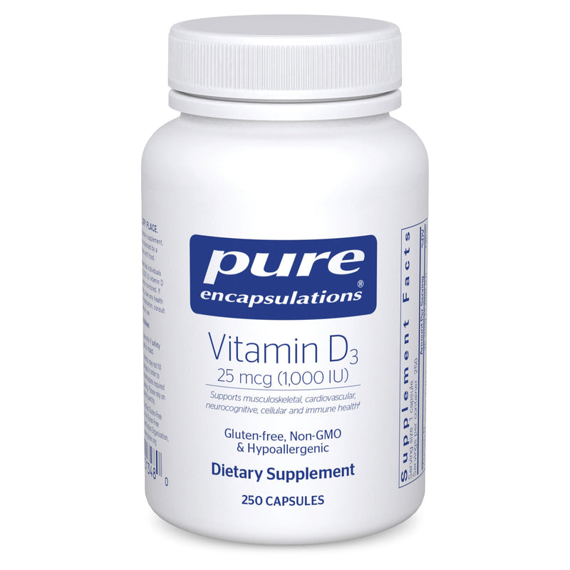Pure Encapsulations Vitamin D3 25 mcg (1,000 IU), 250 Capsules | Supplement to Support Bone, Joint, Breast, Heart, Colon and Immune Health*, with Premium Vitamin D 250 Count (Pack of 1)