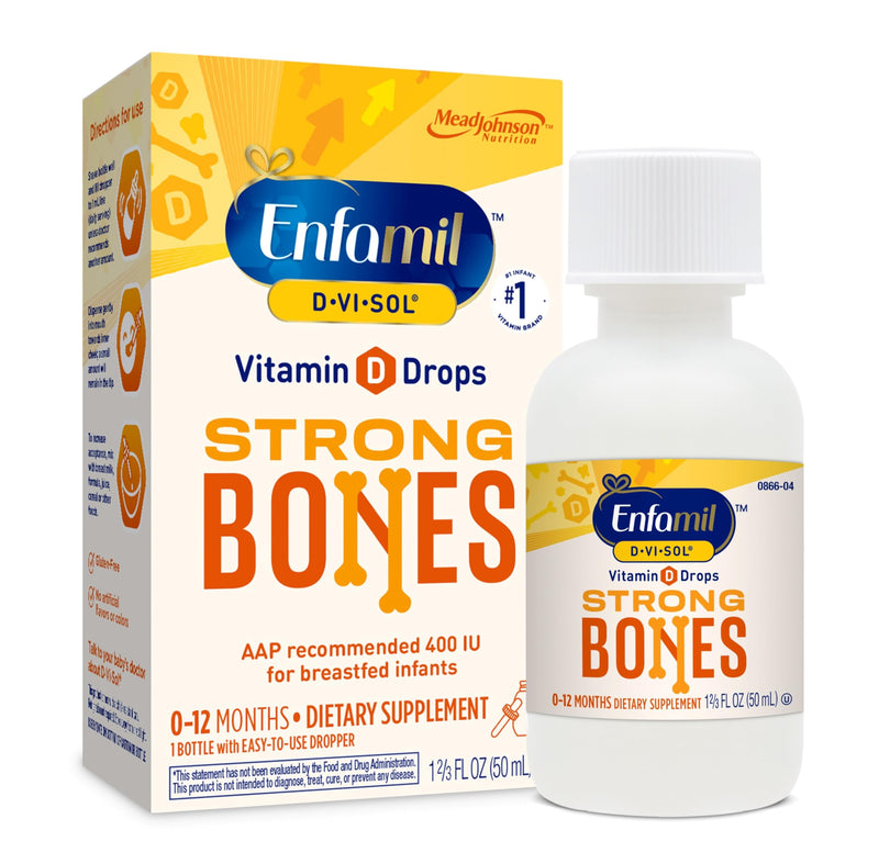 Enfamil Baby Vitamin D-Vi-Sol Liquid Supplement Drops for Infants, Supporting Strong Teeth & Bones in Newborn Babies, Easy-to-Use, Gluten-Free, 50 Day Supply, Dropper Bottle 1.69 Fl Oz (Pack of 1)