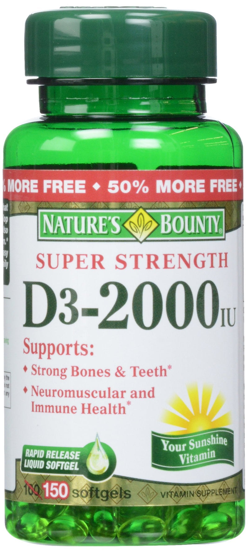 Nature's Bounty, D 2000 Iu Softgels, 150 Count Unflavored 150 Count (Pack of 1)