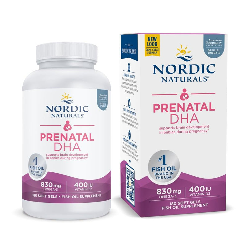 [Australia] - Nordic Naturals Prenatal DHA, Unflavored - 180 Soft Gels - 830 mg Omega-3 + 400 IU Vitamin D3 - Supports Brain Development in Babies During Pregnancy & Lactation - Non-GMO - 90 Servings 180 Count (Pack of 1) 