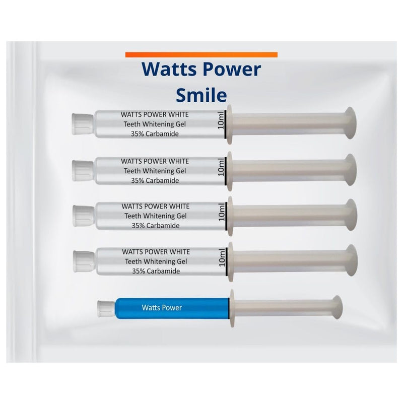 [Australia] - Watts Power 35% Dual Action Teeth Whitening Gels Huge 10ml - 4 Huge 10ml Gels Plus Aftercare Gel - Optimized OTC Dual Action for Surface and Deep Stains for Quick Results - Made in The USA - Kosher 