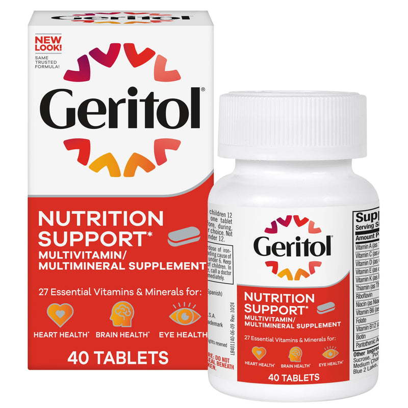 Geritol Multivitamin Supplement, 27 Essential Vitamins & Minerals, 40 Tabs | Daily support for adults, multivitamin tablets with 27 essential vitamins and minerals, gluten-free, non-GMO 40 Count (Pack of 1)