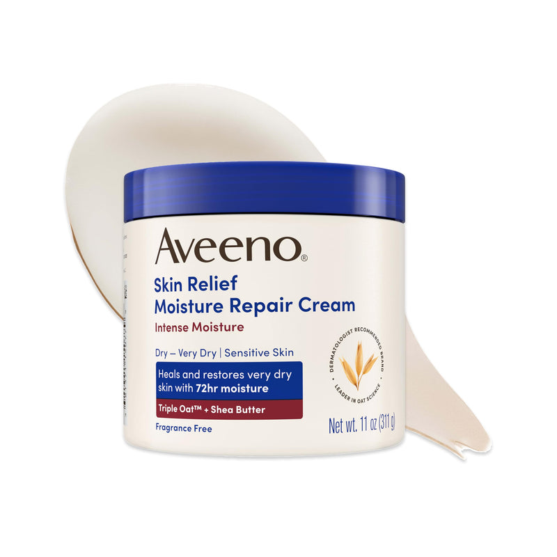 Aveeno Skin Relief Intense Moisture Repair Body Cream with Triple Oat & Shea Butter Formula, Moisturizing Cream Heals & Restores Very Dry Skin with Long-Lasting Moisture, Fragrance-Free, 11 Oz 11 Ounce (Pack of 1)