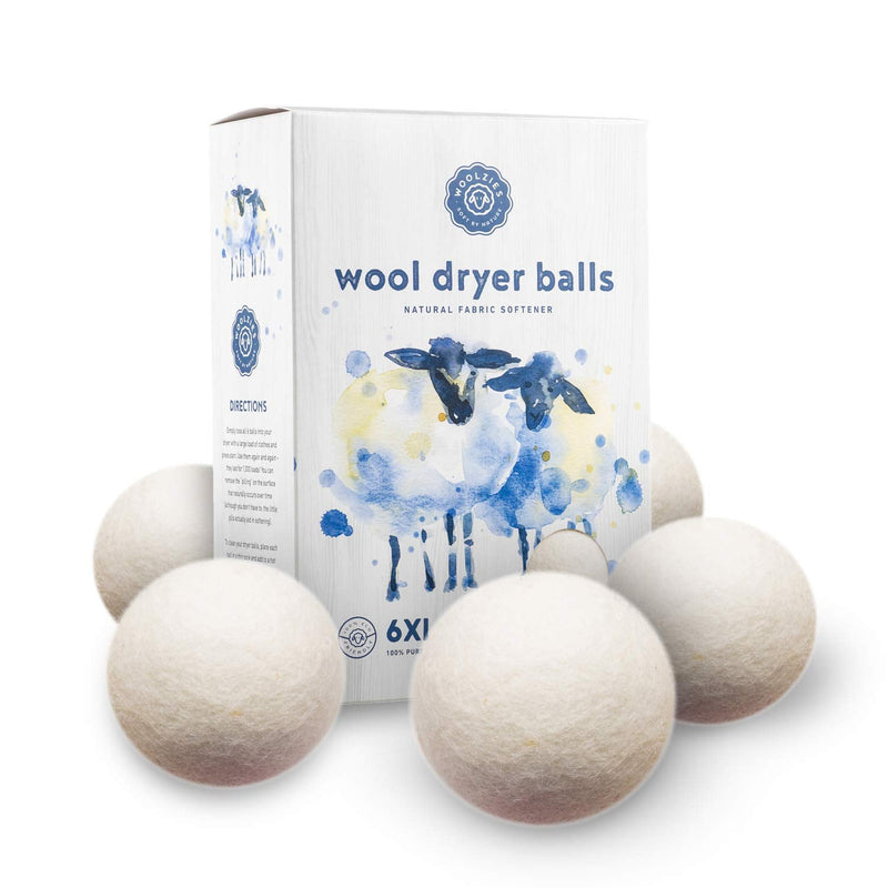 [Australia] - Woolzies Wool Dryer Balls Organic: Our Big Wool Spheres are the Best fabric softener | 6-Pack XL Dryer Balls for Laundry is Made with New Zealand Wool | Use Laundry Balls for Dryer with Essential Oils White 