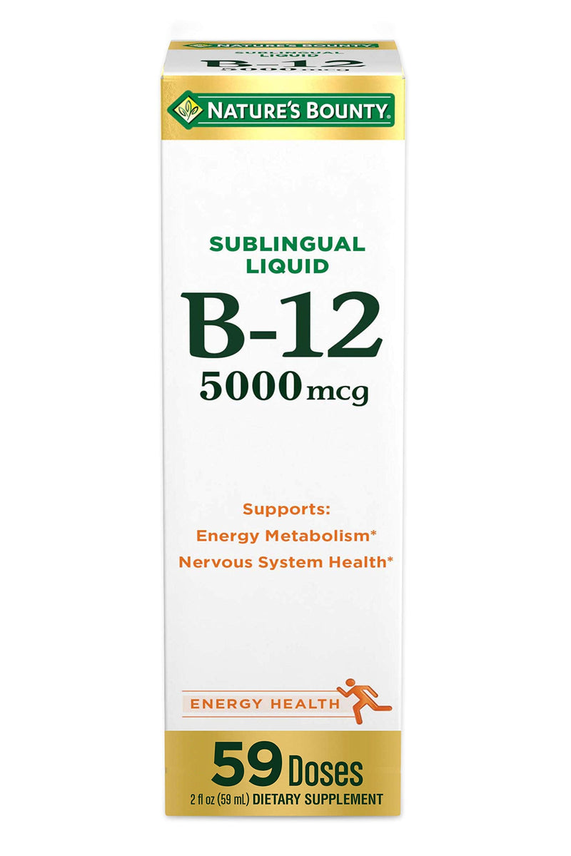 Nature’s Bounty Vitamin B12 5000 mcg Sublingual Liquid, Cardiovascular Health & Cellular Energy Support, 2 Fl Oz (1 Count) 2 Fl Oz (Pack of 1)