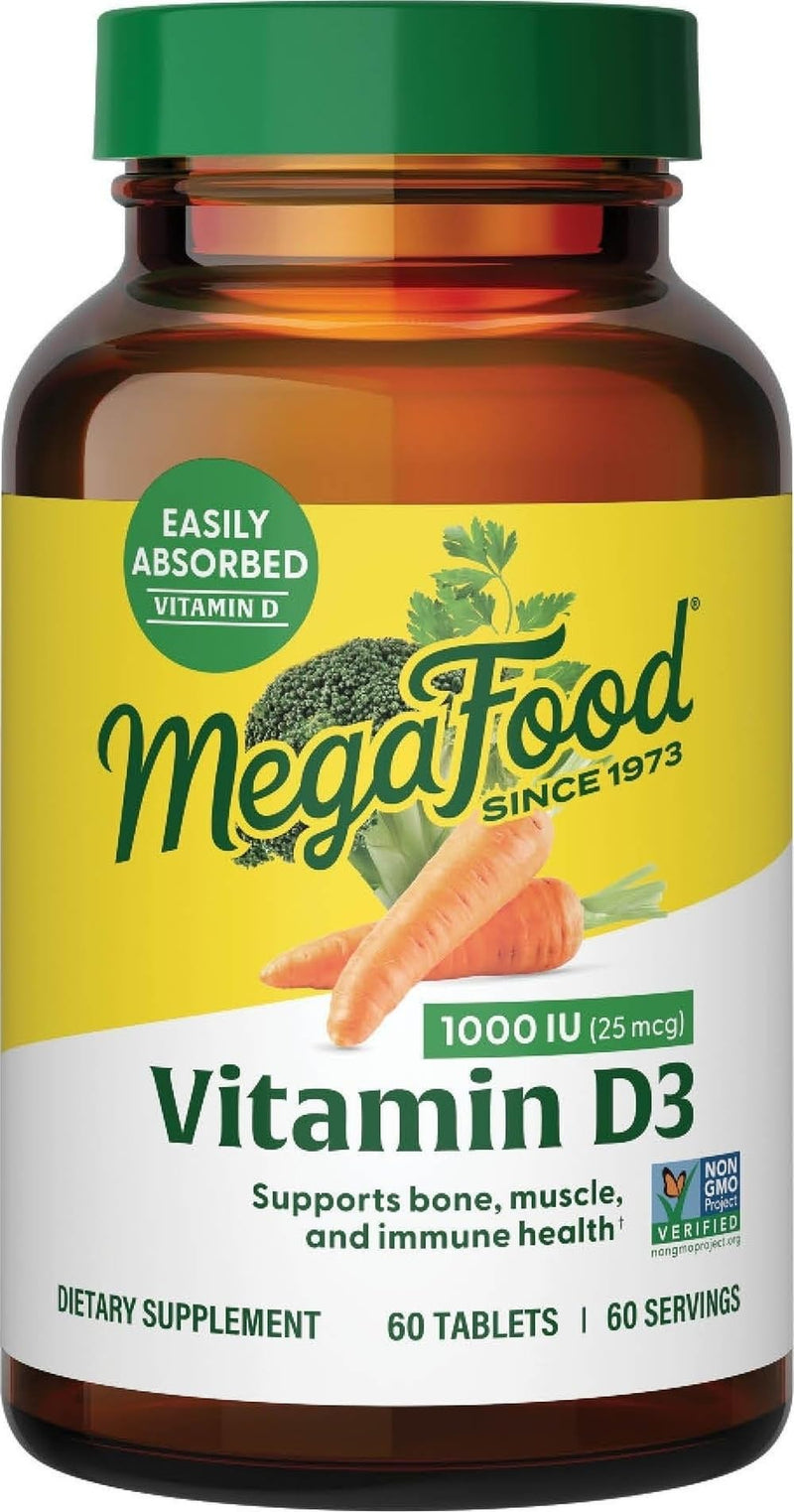 MegaFood Vitamin D3 1000 IU (25 mcg), Bone & Immune Health, 60 Tablets | Vitamin D3 Daily Support for Bone, Teeth, Muscle & Immune Health, Plus Real Food, Non-GMO, Vegetarian, 60 Servings 60 Count (Pack of 1)