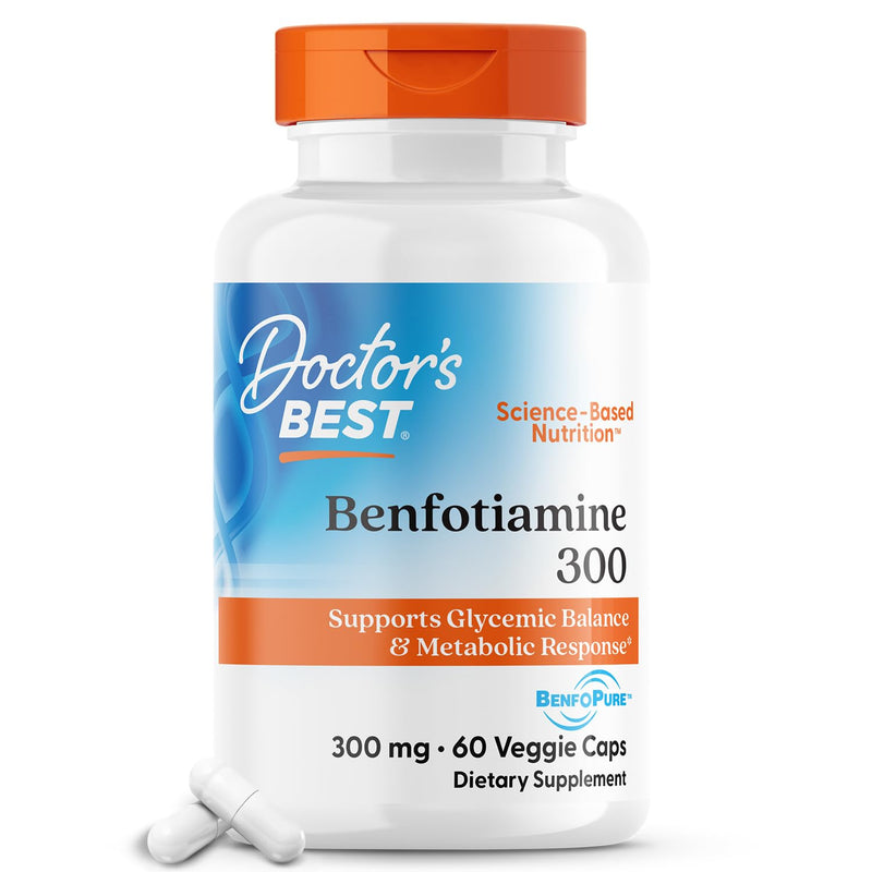 Doctor's Best Benfotiamine 300mg Supplement - Bioavailable Vitamin B1 for Men & Women, Benfotiamine B1 Capsules, Supports Nerve & Metabolic Health, Antioxidant Support, Non GMO, Vegan - 60 Veggie Caps 60 Count (Pack of 1)