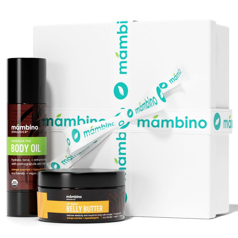 [Australia] - Organic Skincare Gift Set + Free Bag for Pregnant Women – Moisture Me Body Oil & Oh Baby! Belly Balm - Mambino Organics (Anti-Stretch Duo Kit) 