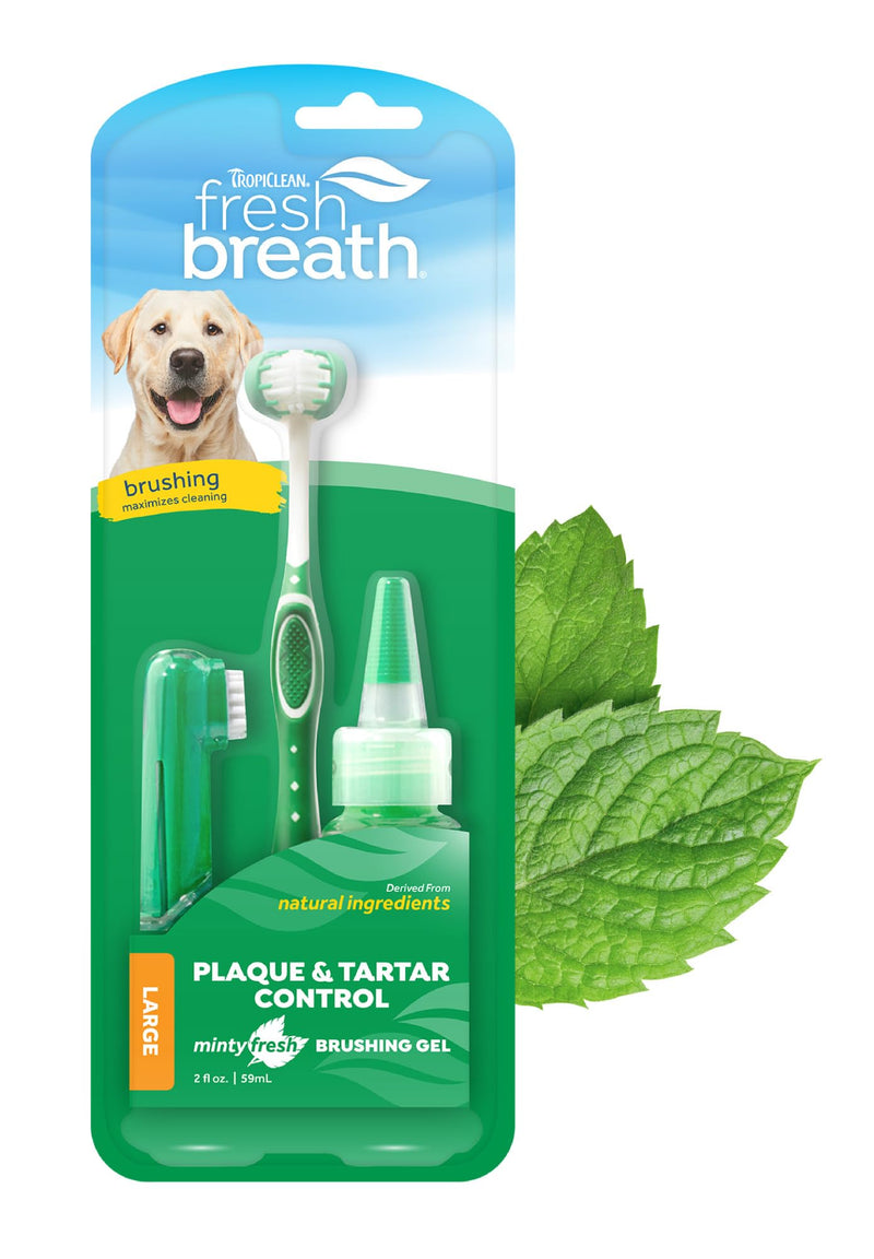 [Australia] - TropiClean Fresh Breath Dog Oral Care Kit | Complete Toothbrush and Toothpaste Set for Plaque & Tartar Control | Tooth Brushing Kit for Large Animals Large Dog Original Kit 