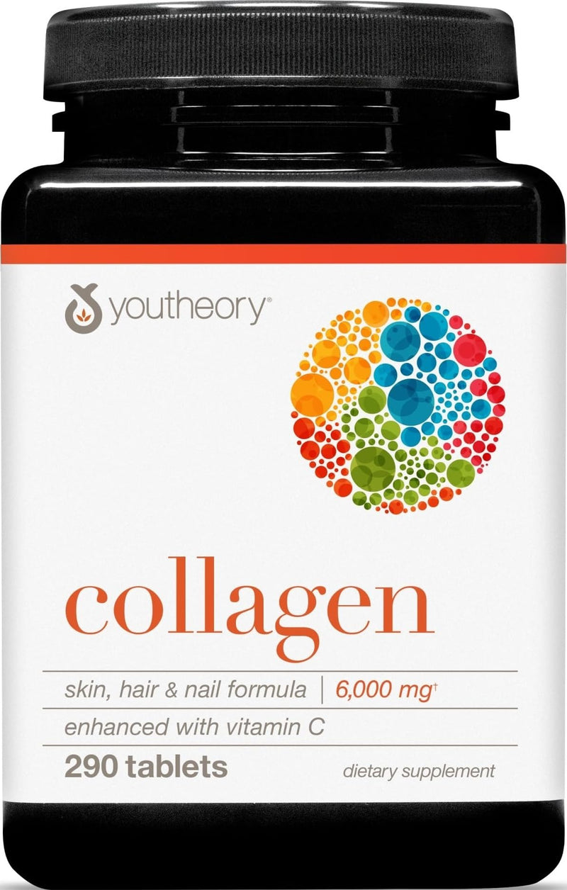 Youtheory Advanced Collagen, 6,000 mg, 290 Tablets, 48-Day Supply | With Vitamin C, for Hair, Skin, and Nails*, Collagen Supplement for Women and Men, Hydrolyzed for Absorption 290 Count (Pack of 1)