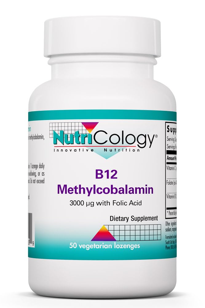 NutriCology B12 Methylcobalamin Bioactive Vitamin B12, 50 Lozenges | Bioactive Methylcobalamin Lozenges for Immune Health and Energy Support, Vegetarian, 50 Servings per Bottle