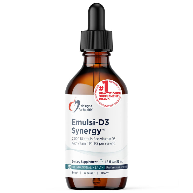 Designs for Health Emulsi-D3 Synergy 2000 IU Vitamin D Liquid with Vitamin K - Emulsified Liquid D3 K2 Drops for Immune System Support & Bone Health - Gluten-Free + Non-GMO (55 Servings / 1.8oz) Standard Packaging