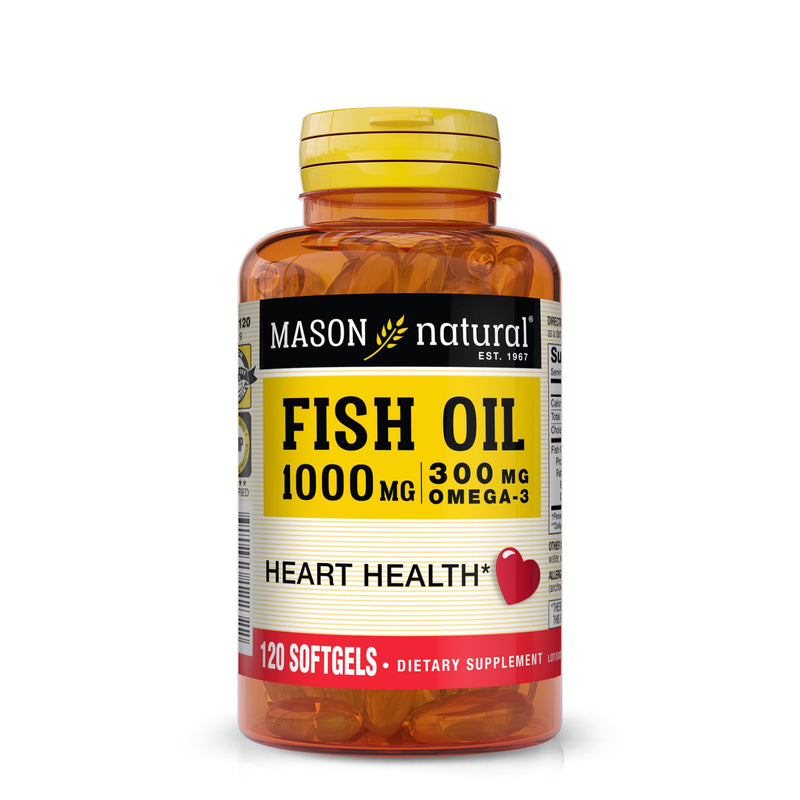 MASON NATURAL Omega-3 Fish Oil 1000mg with EPA & DHA, 120 Day Supply | 300mg omega-3 per serving with 180mg EPA & 120mg DHA to support normal cognitive & joint function; 120 softgel pills 120 Count (Pack of 1)