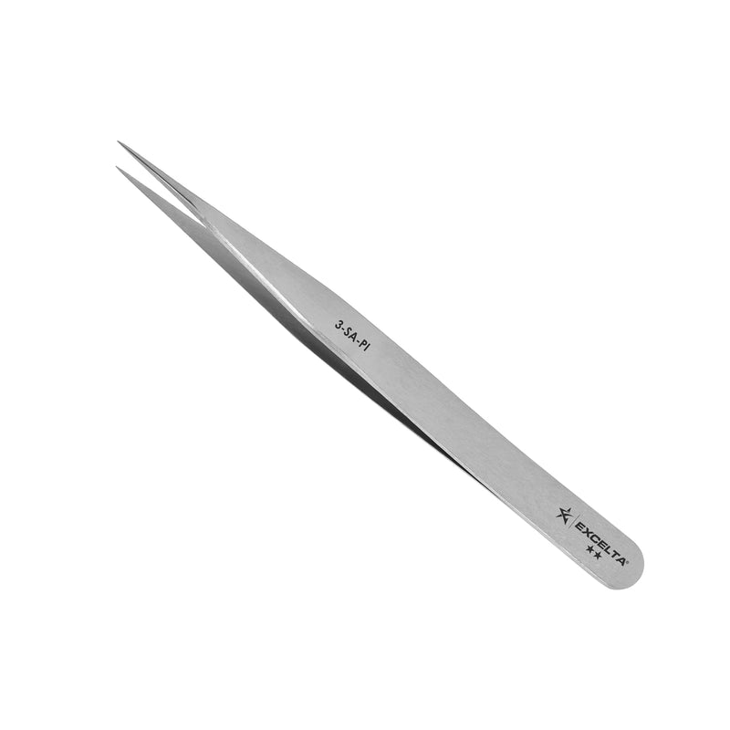 Excelta 3-SA-PI Straight Very Fine Precision Pointed Tweezers, 4.75 Inch, Conductive Anti-Magnetic Stainless Steel 316L, Ideal for Magnification Work, Made in Italy, Intermediate 4.75" Tweezer, Straight Very Fine Points