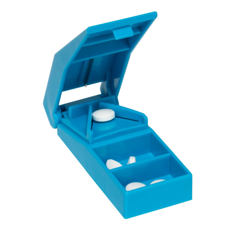 Acu-Life Pill Cutter with Storage, Cut Pills, Vitamins and Tablets, Blue | Stainless Steel Blade, Sturdy, Accurate, Safely Cuts in Half Small, Tiny and Large Pills, for Seniors, Pets, BPA Free