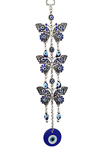 Turkish Blue Evil Eye with Butterflies Design Wall Hanging Amulet Home Office Ornament Gift (with a Betterdecor Pouch)