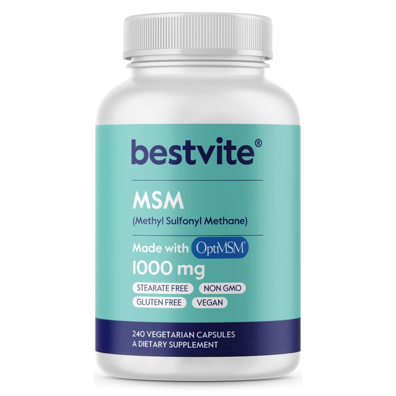 [Australia] - BESTVITE MSM 1000mg Made with OptiMSM (240 Capsules) - No Stearates - GMO Free - Gluten Free - Joint Support 240 Count (Pack of 1) 