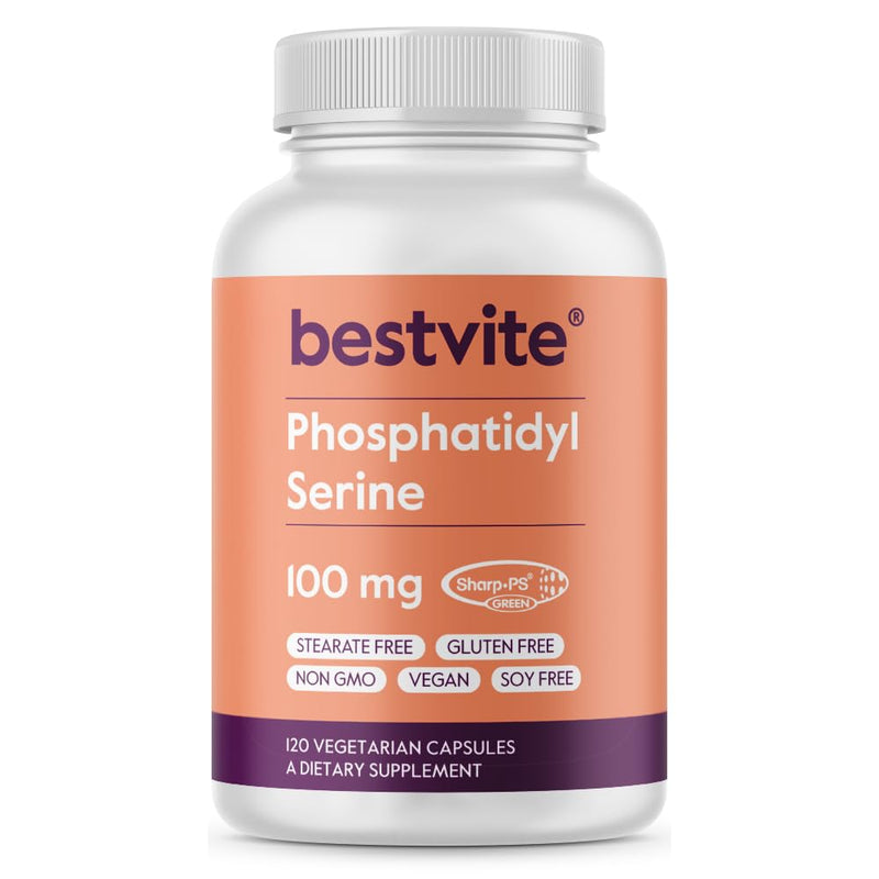 [Australia] - BESTVITE Phosphatidylserine 100mg per Capsule (120 Vegetarian Capsules) with Sharp-PS¬Æ Green - Patented and Clinically Tested - Stearate Free - Soy Free - Gluten Free - Vegan - Non GMO 120 Count (Pack of 1) 