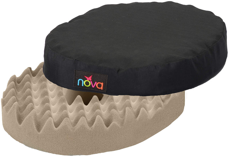 [Australia] - NOVA Medical Products Donut Pillow Seat Cushion with Convoluted â€œEgg Crateâ€ Foam, Travel Ring Cushion, Removable & Washable Black Cover 