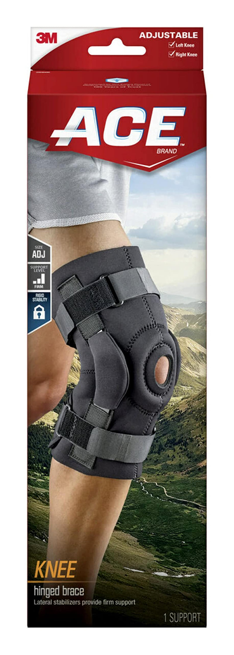 [Australia] - ACE Brand Hinged Knee Brace, Provides Firm, Stabilizing Support and Compression to Muscles and Joints, Adjustable Knee Brace with Knee Straps, Right or Left Knee Brace, One Size Fits Most 