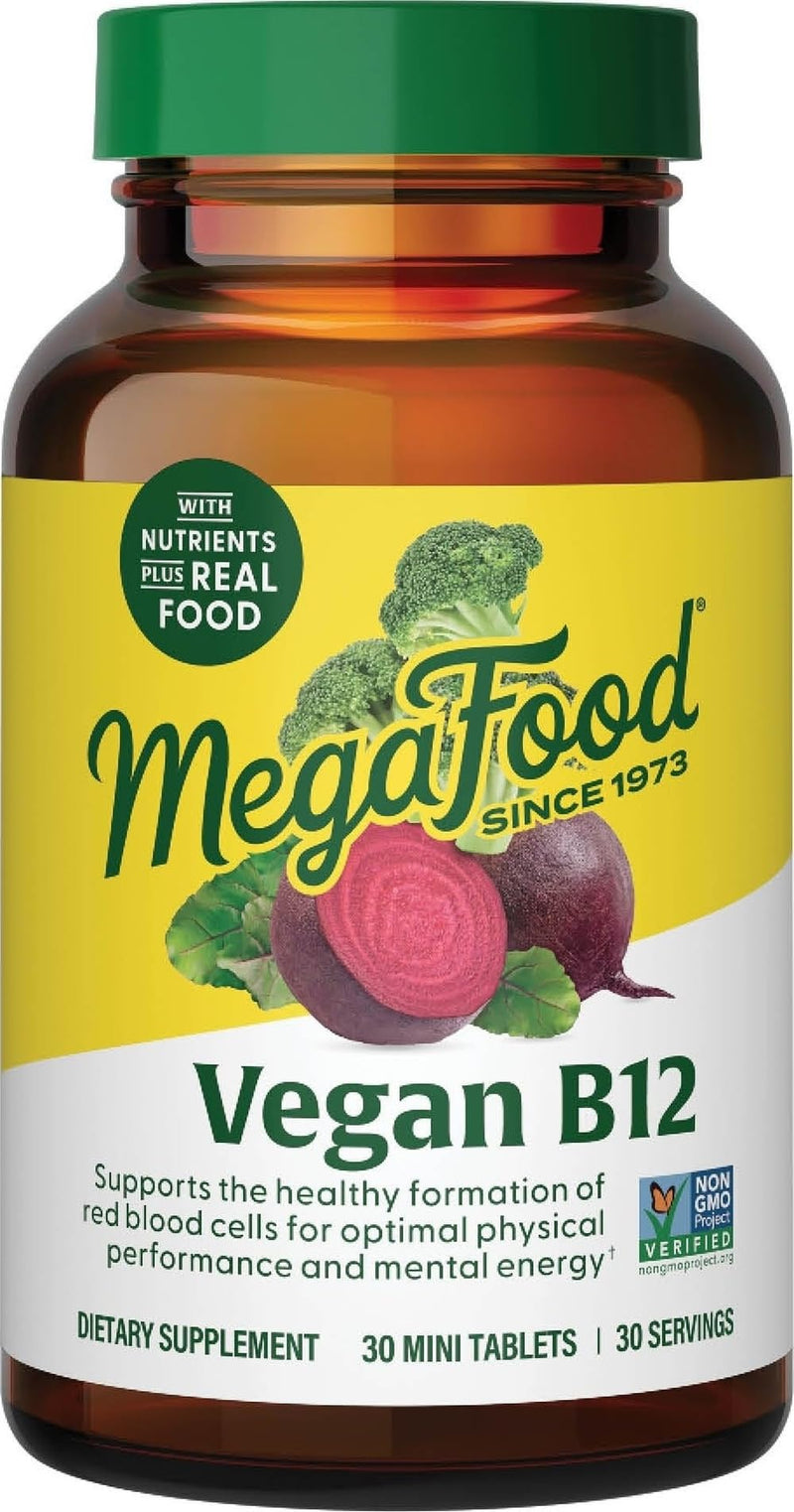 MegaFood Vegan Vitamin B12 with Vitamin B6 and Folic Acid, 30 Mini Tablets | Supports Cellular Energy Metabolism, Nervous System Health and Cardiovascular Function, Cellular Energy Support, 30 Servings