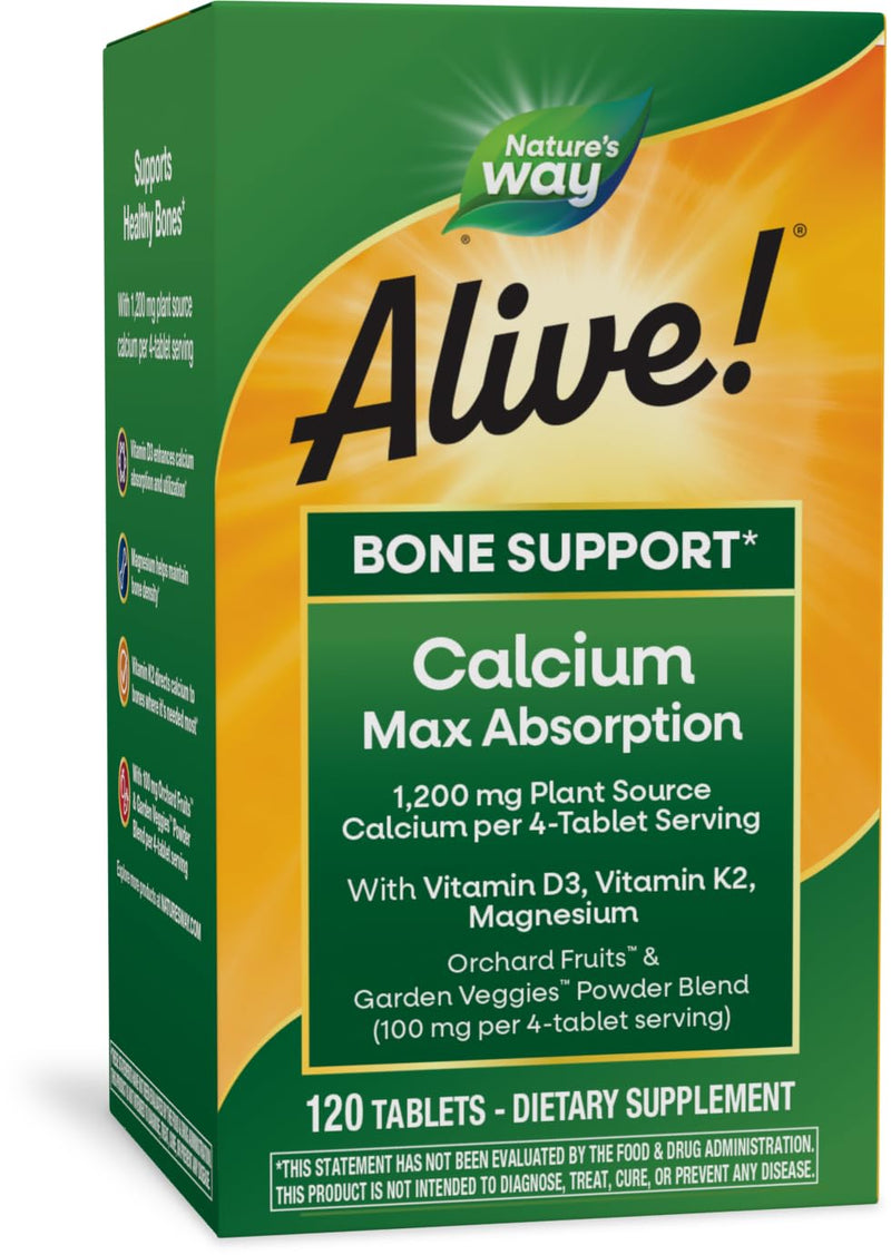 [Australia] - Nature's Way Alive! Calcium Max Absorption, Bone Support*, Plant Source Calcium, Vitamin D3 & K2, Magnesium, 120 Tablets (Packaging May Vary) Unflavored 120 Count (Pack of 1) 