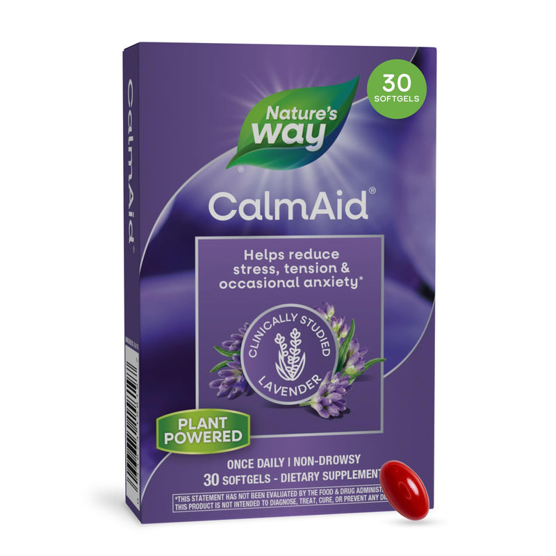 Nature's Way CalmAid Lavender Oil Supplement, Calm & Stress Support*, 30 ct | Clinically Studied Silexan Lavender Oil, Non-Drowsy, Daily Softgels, 1 Month Supply 30 Count (Pack of 1)
