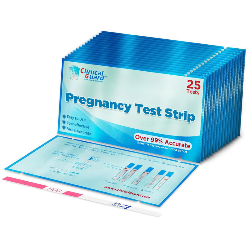 Clinical Guard Pregnancy Tests Strips - Sensitive & Accurate Measurement Within 5 mins - Early Detection Pregnancy Test Strip - Easy to Use for Home Tests - HCG Test Strip Kit - 25 Count