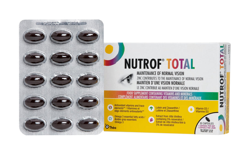 Nutrof Total Capsules – Eye Health Supplement with Lutein, Zeaxanthin, Omega 3, and Antioxidants | Essential Nutrients for Optimal Eye Health | Pack of 30 Capsules (1 Capsule per Day - 1-Month Supply) | Once daily, 11 nutrients and antioxidants, Zinc c...