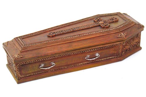 Pacific Giftware PTC 8.25 Inch Cross Embellished Coffin Jewelry/Trinket Box Figurine