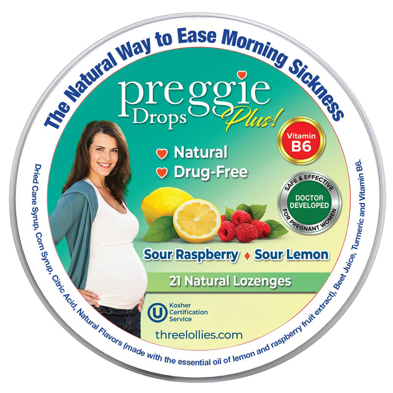 Three Lollies Preggie Pop Drops Plus Pregnancy Candy, 21 Count Sour Raspberry & Sour Lemon 1.77 Fl Oz (Pack of 1)