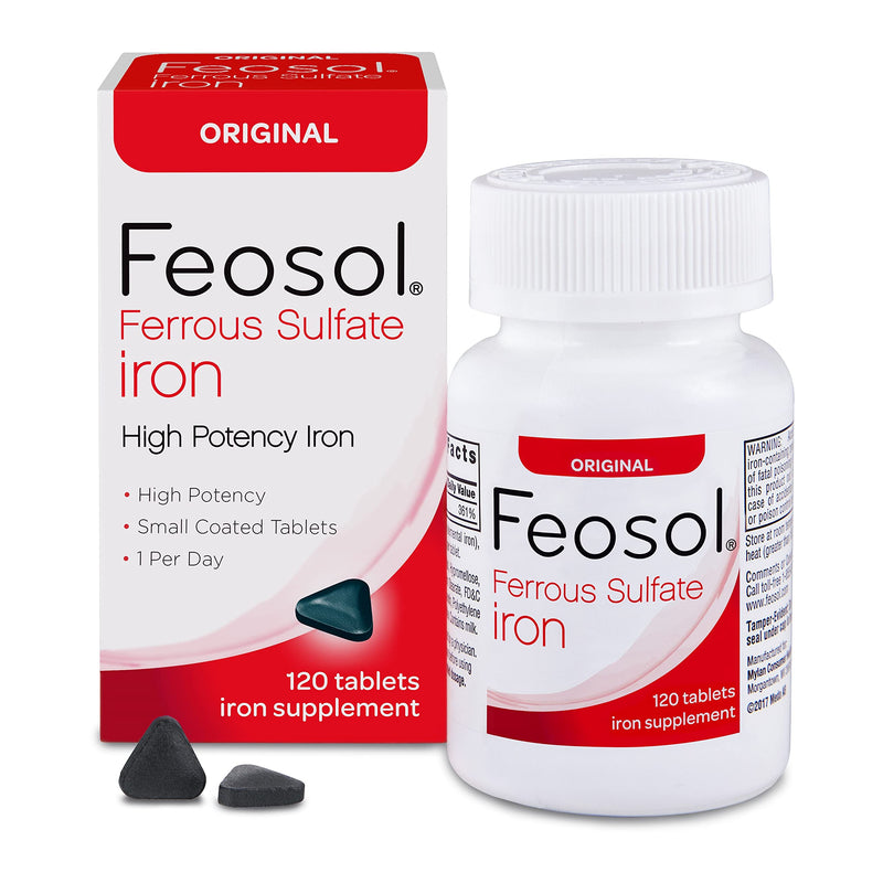 [Australia] - Feosol Original Iron Supplement Tablets, Non-heme, 325mg Ferrous Sulfate (65mg Elemental Iron) per Iron Pill, 1 Per Day, 120ct, 4 Month Supply, for Energy and Immune System Support, Made in USA 