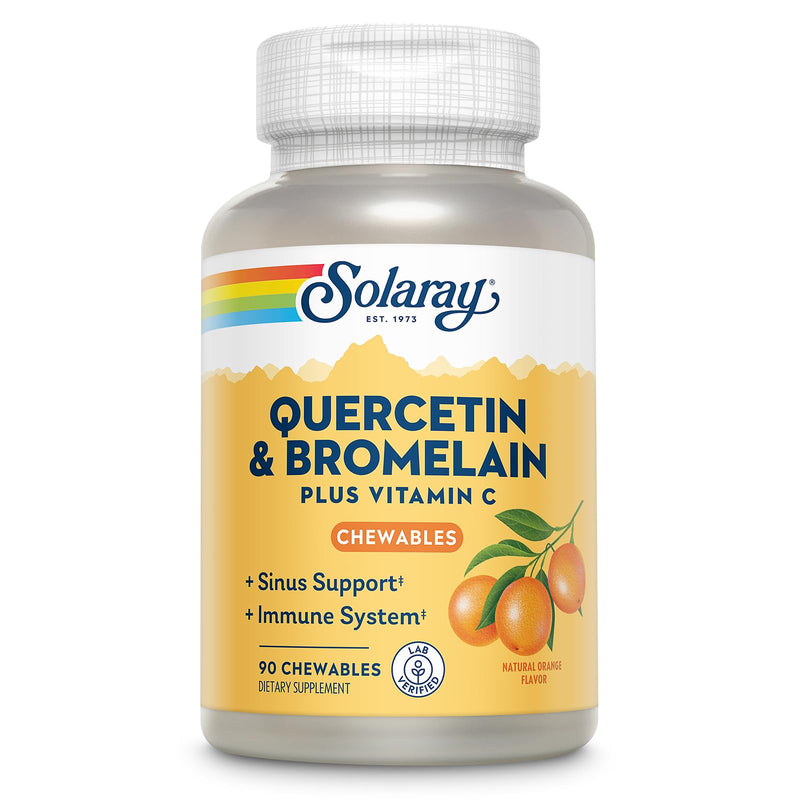 SOLARAY Quercetin Bromelain & Vitamin C, Orange, 90 Chewables | Immune, Heart & Antioxidant Support, 500 mg Quercetin, 50 mg Bromelain & 1,250 mg Vitamin C, 30 Servings, Lab Verified