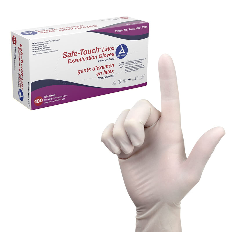 [Australia] - Dynarex Safe-Touch Disposable Latex Exam Gloves, Powder-Free, Used in Healthcare & Professional Settings, Bisque, 1 Box of 100 Gloves (Medium) 